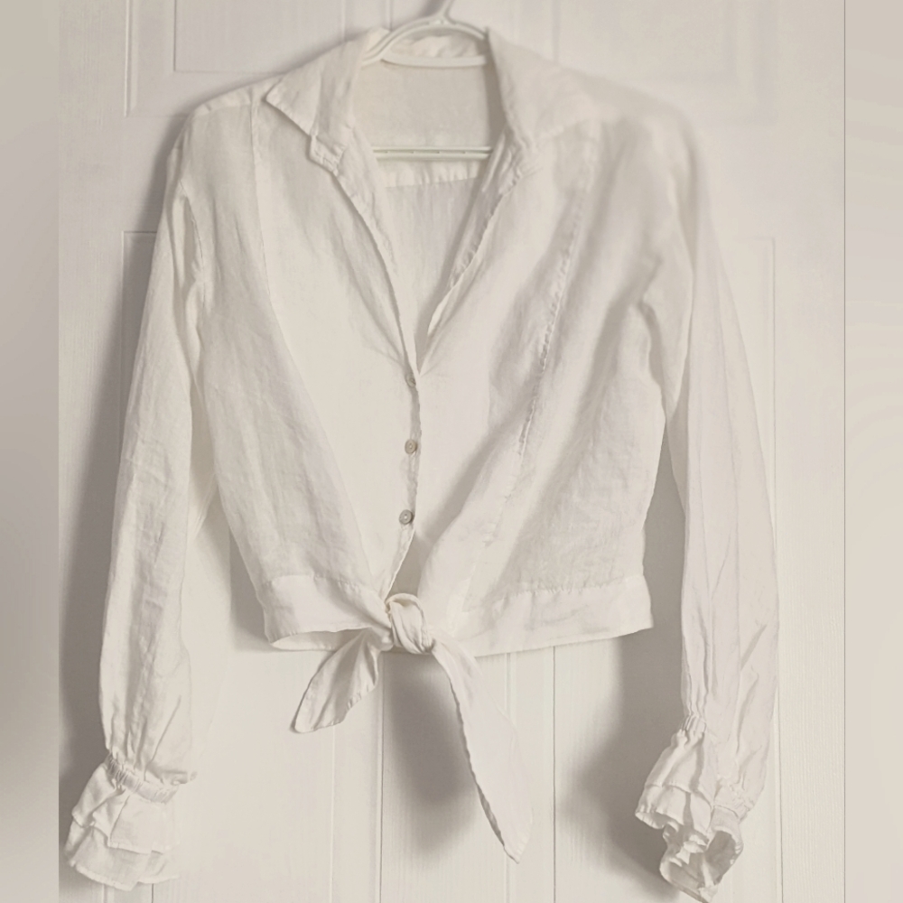 Zara White Linen Crop Shirt